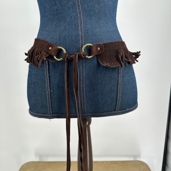 Boho Western Suede Fringe Womens Belt Festival Cowgirl Hippie Chic - Picture 1 of 4